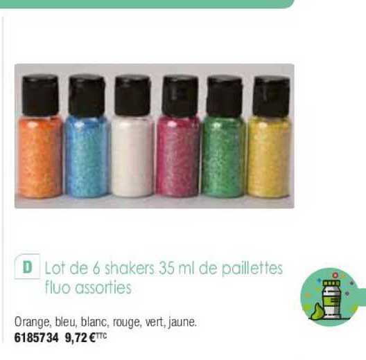 Lot De 6 Shakers 35 Ml De Paillettes Fluo Assorties