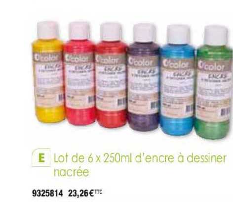lot de 6 x 250ml d'encre à dessiner nacrée