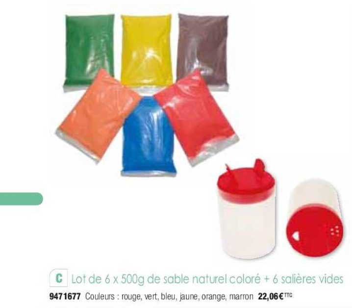lot de 6 x 500 g de sable naturel coloré + 6 salières vides