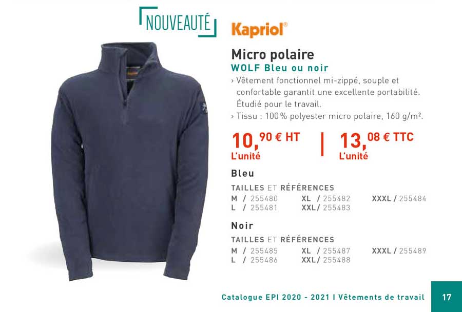 micro polaire wolf bleu ou noir kapriol