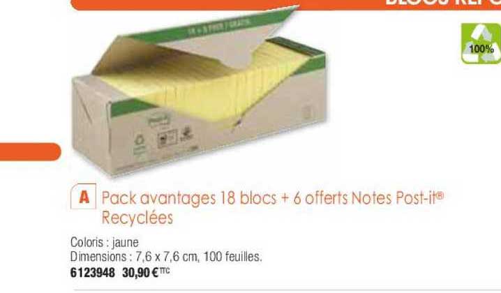 pack avantages 18 blocs + 6 offerts notes post-it recyclées