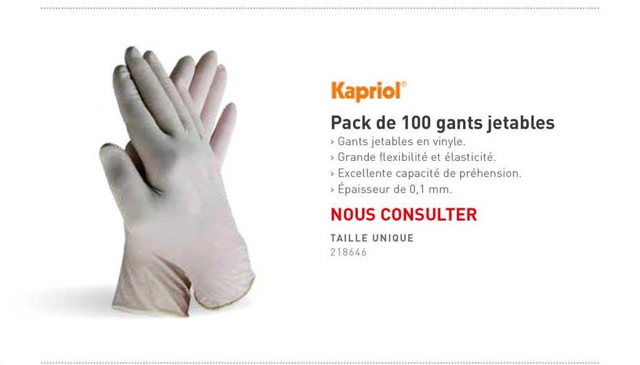 pack de 100 gants jetables kapriol