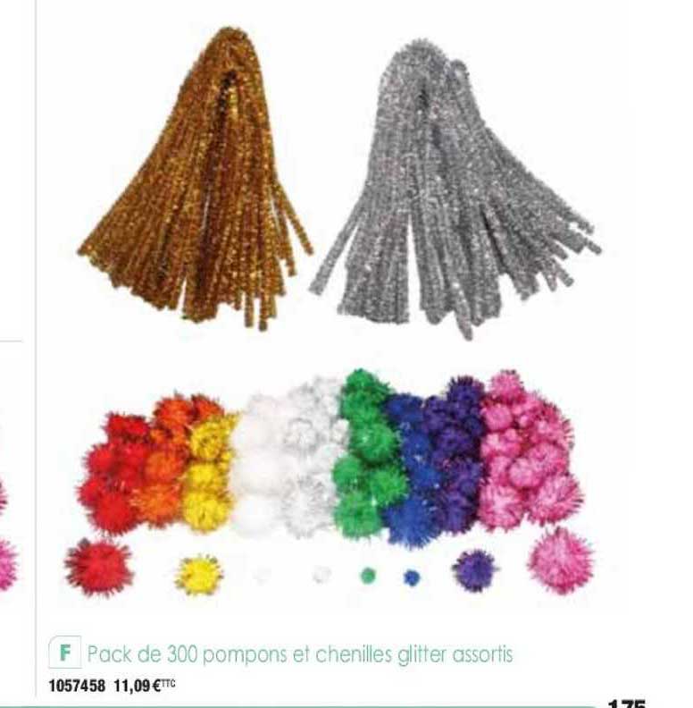 pack de 300 pompons et chenilles glitter assortis