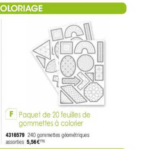 paquet de 20 feuilles de gommettes à colorier