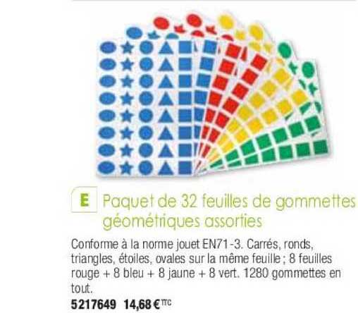 paquet de 32 feuilles de gommettes géométriques assorties