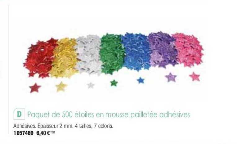 paquet de 500 étoiles en mousse pailletées adhésives