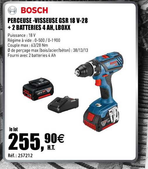 perceuse-visseuse gsr 18v - 28 + 2 batteries 4 ah, lboxx bosch