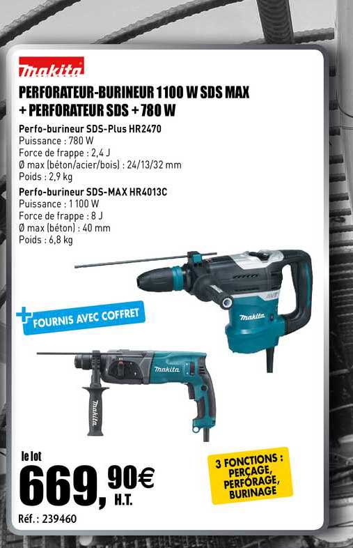 perforateur-burineur 1100 w sds max + perforateur sds + 780 w makita