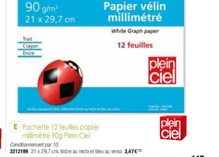 pochette 12 feuilles papier milimétré 90g plein ciel