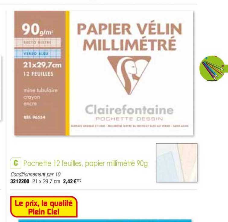 pochette 12 feuilles papier milimétré 90g