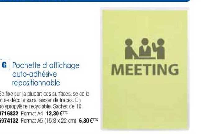 pochette d'affichage auto-adhésive repositionnable