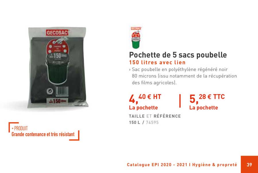 pochette de 5 sacs poubelle gecosac