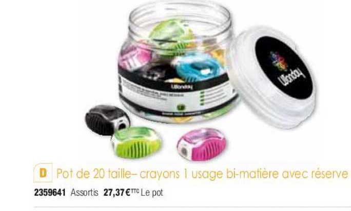 pot de 20 taille-crayons 1 usage bi-matière avec réserve