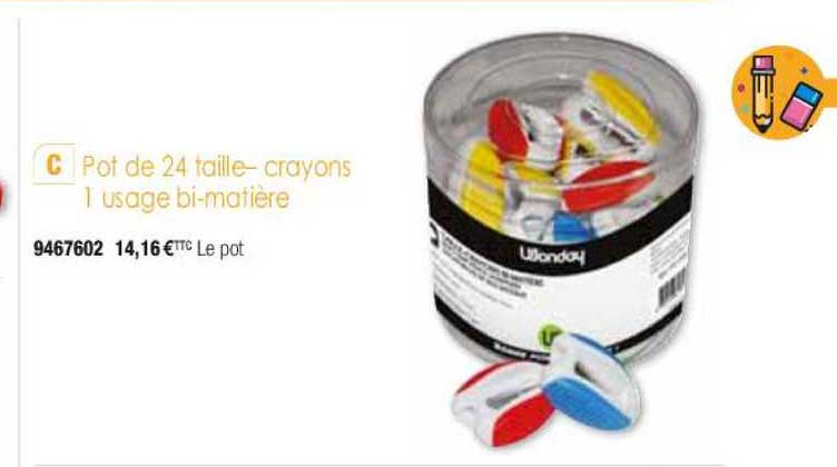 pot de 24 taille-crayons 1 usage bi-matière