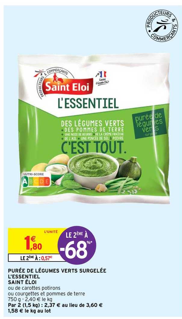 purée de légumes verts surgelée l'essentiel saint éloi
