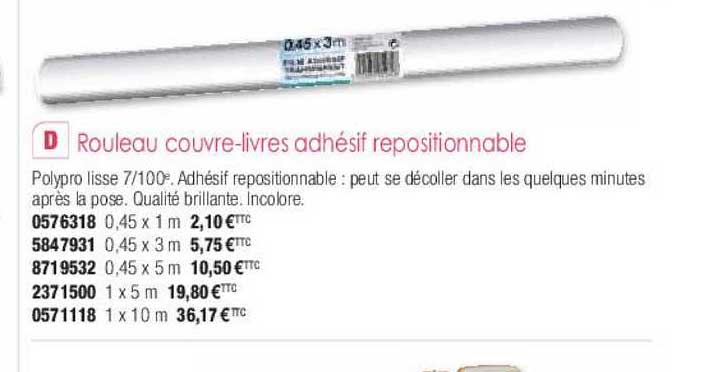 rouleau couvre-livres adhésif repositionnable