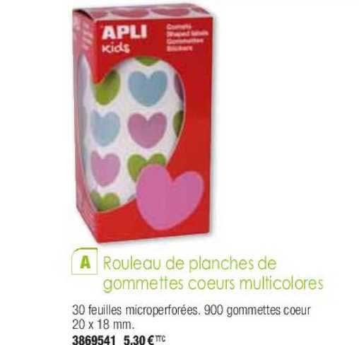 rouleau de planches de gommettes cœurs multicolores