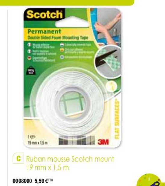 ruban mousse scotch mount 19mm x 1.5m