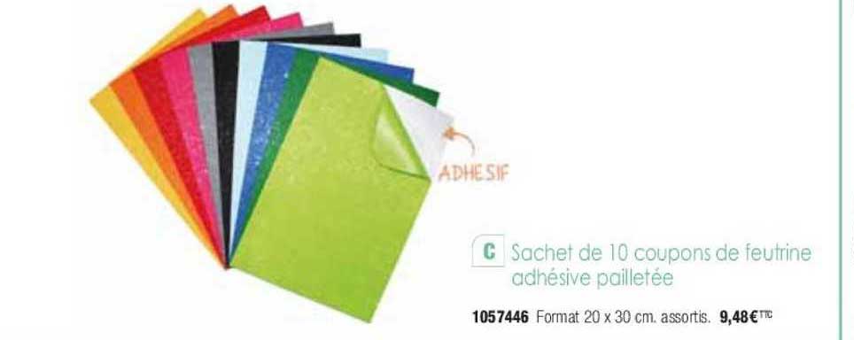 sachet de 10 coupons de feutrine adhésive pailletée