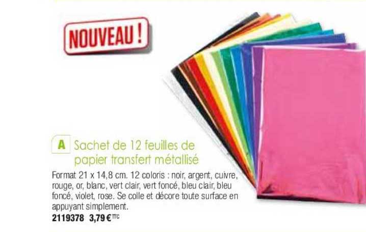Sachet De 12 Feuilles De Papier Transfert Métallisé