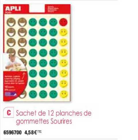 sachet de 12 planches de gommettes sourires