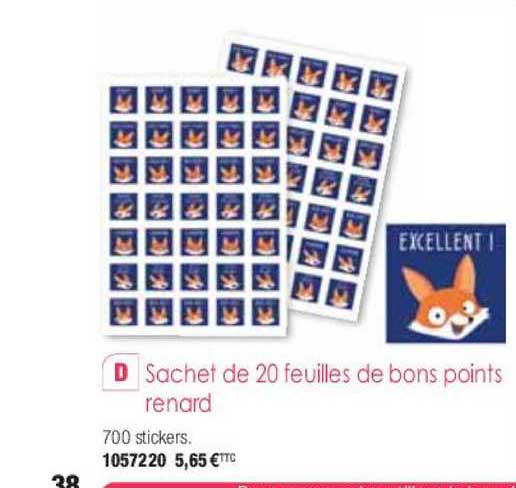 sachet de 20 feuilles de bons points renard