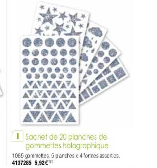 sachet de 20 planches de gommettes holographique