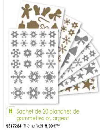 sachet de 20 planches de gommettes or argent