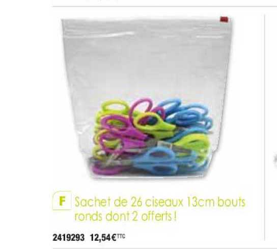 sachet de 26 ciseaux 13cm bouts ronds dont 2 offerts