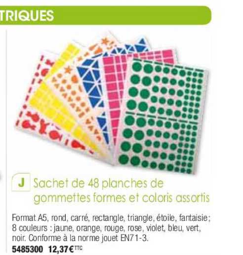 Sachet De 48 Planches De Gommettes Formes Et Coloris Assortis