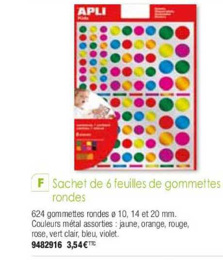 sachet de 6 feuilles de gommettes rondes