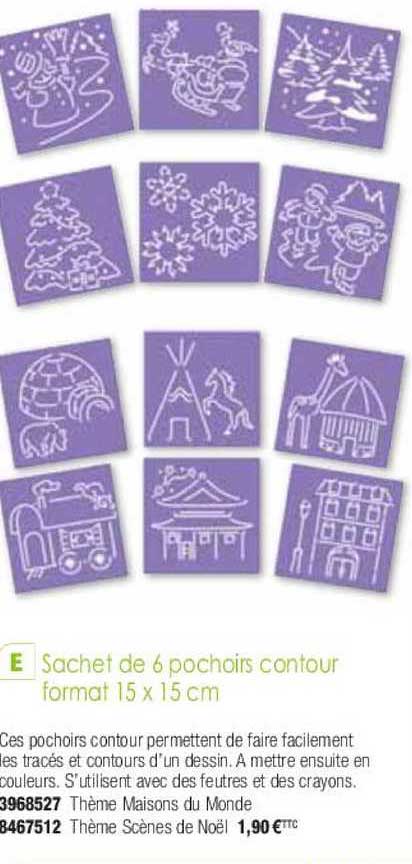 sachet de 6 pochoirs contour format 15 x 15 cm