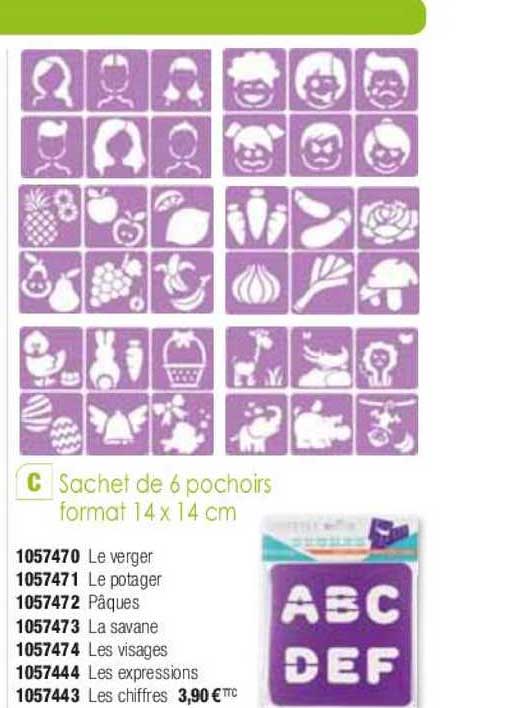 sachet de 6 pochoirs format 14 x 14 cm