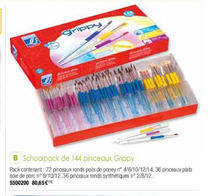 schoolpack de 144 pinceaux grippy