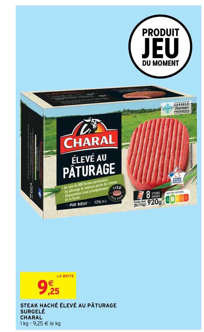 steak haché élevé au pâturage surgelé charal