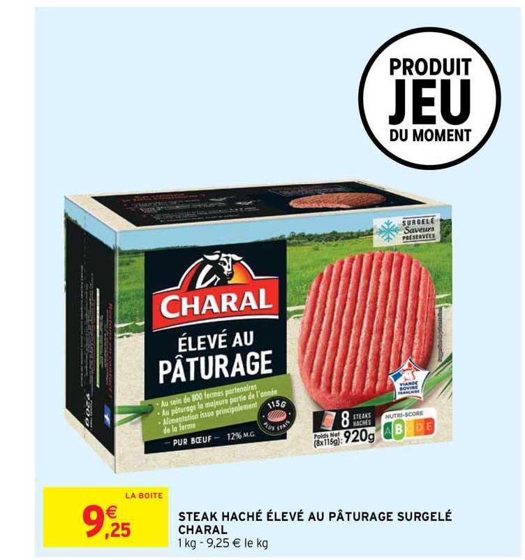 steak haché élevé au pâturage surgelé charal