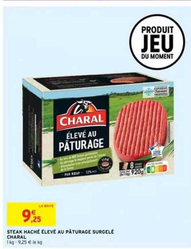 steak haché élevé au pâturage surgelé charal