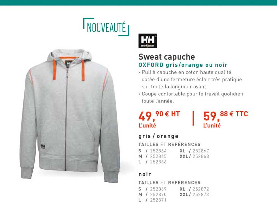 Sweat Capuche Oxford Gris - Orange Ou Noir