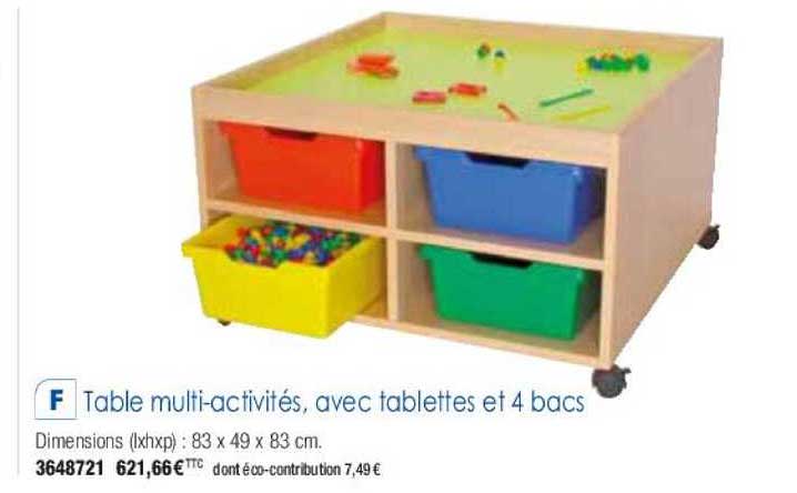 table multi-activités avec tablettes et 4 bacs
