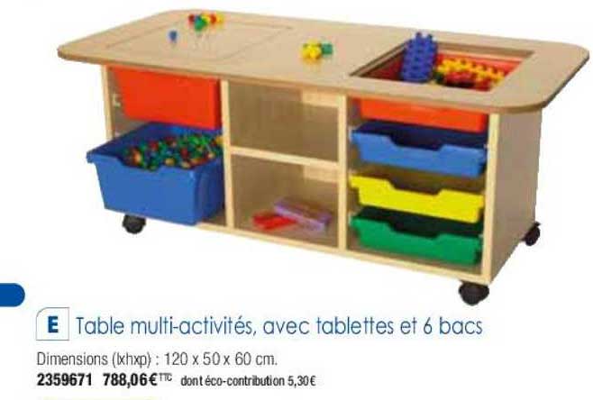 table multi-activités avec tablettes et 6 bacs
