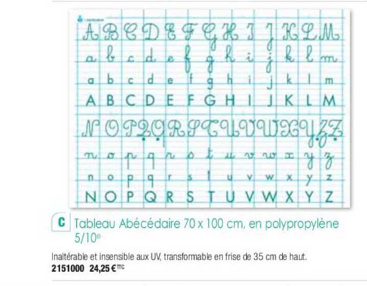 tableau abécédaire 70 x 100 cm en polypropylène 5 10e