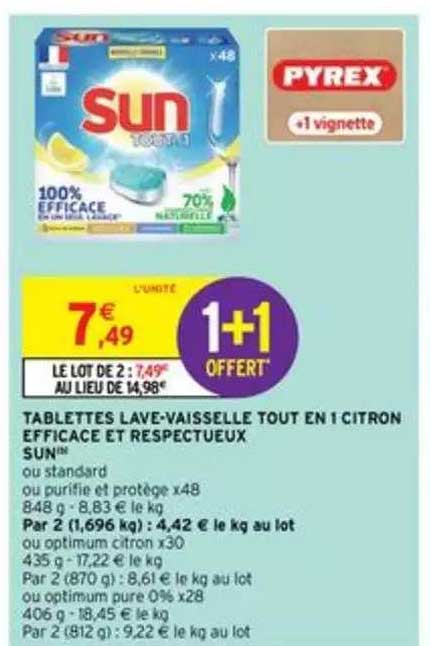 tablettes lave-vaisselle tout en 1 citron efficace et respectueux sun
