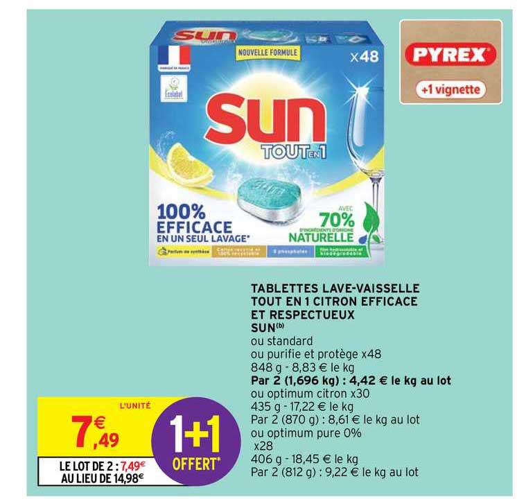 tablettes lave-vaisselle tout en 1 citron efficace et respectueux sun