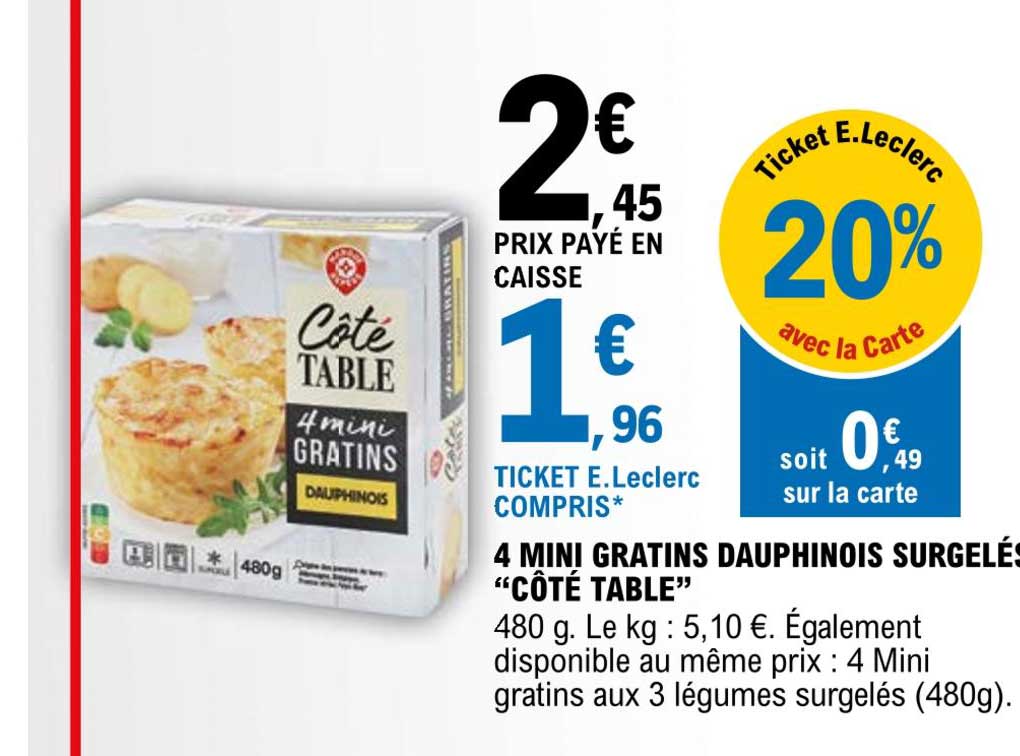 4 mini gratins dauphinois surgelés côté table