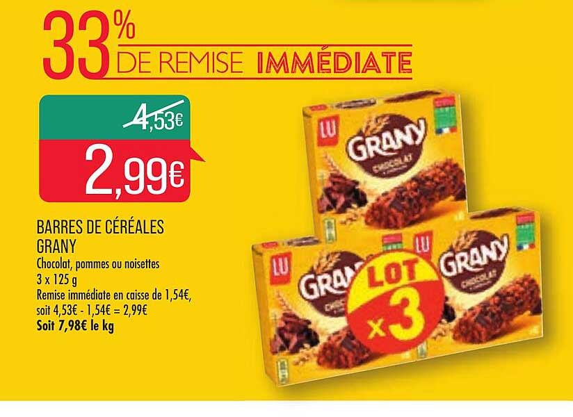 barres de céréales grany 30% de remise immédiate
