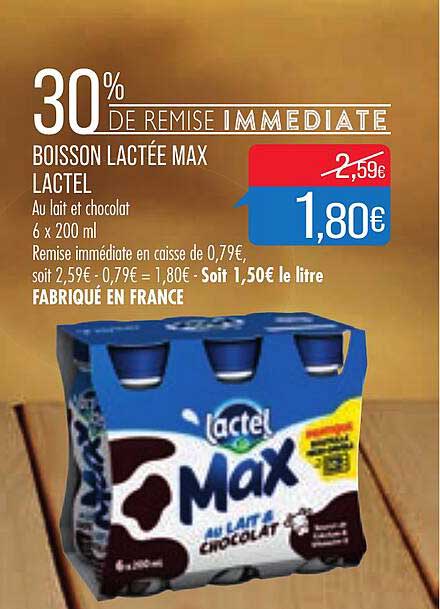boisson lactée max lactel 30% de remise immédiate