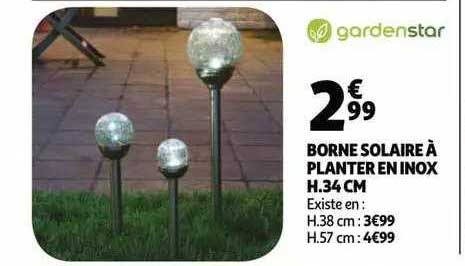 borne solaire à planter en inox h.34 cm gardenstar