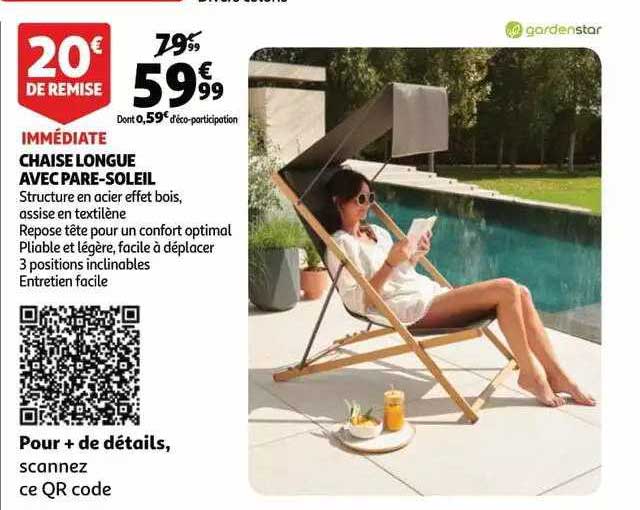 chaise longue avec pare-soleil gardenstar