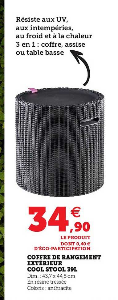 coffre de rangement extérieur cool stool 39l