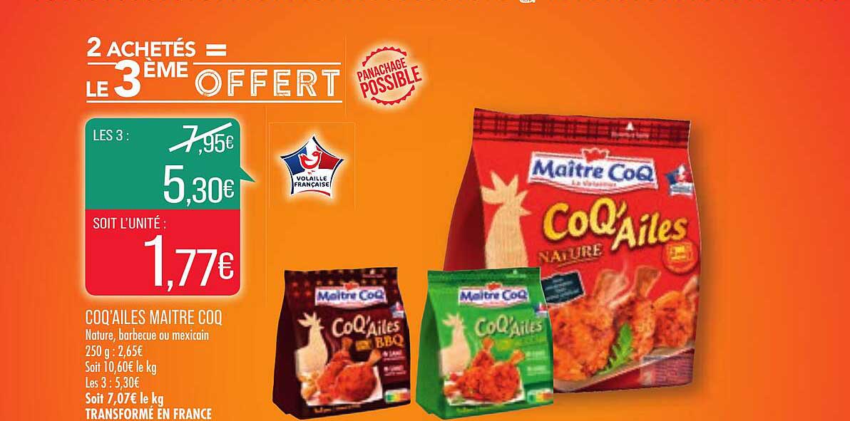 coq'ailes maitre coq 2 achetés = le 3ème offert